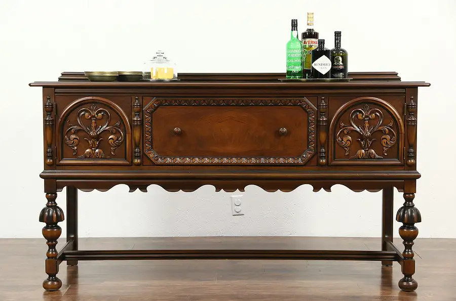 Main image of Berkey & Gay Signed 1925 Antique Tudor Style Sideboard, Server, Buffet