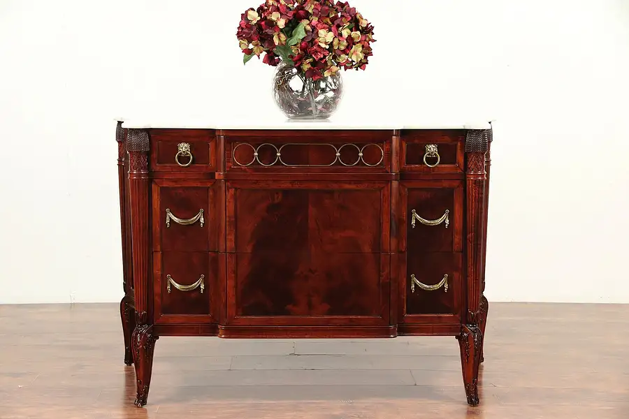 Main image of Regency Style Vintage Mahogany Linen Chest or Dresser, Marble Top