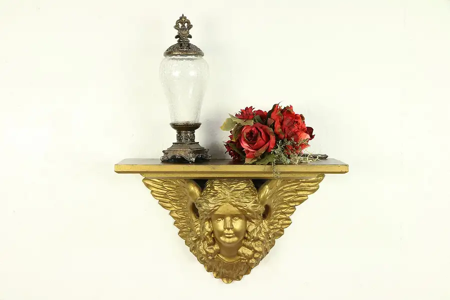 Main image of Angel Shelf, Victorian Antique Hand Carved Sculpture, Signed