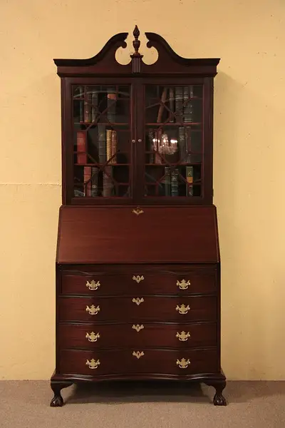 Main image of Mahogany Secretary Desk w/ Bookcase, Secret Drawers