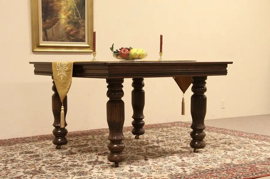 Main image of Square Oak Antique 1900 Dining Table, Extends to 83"