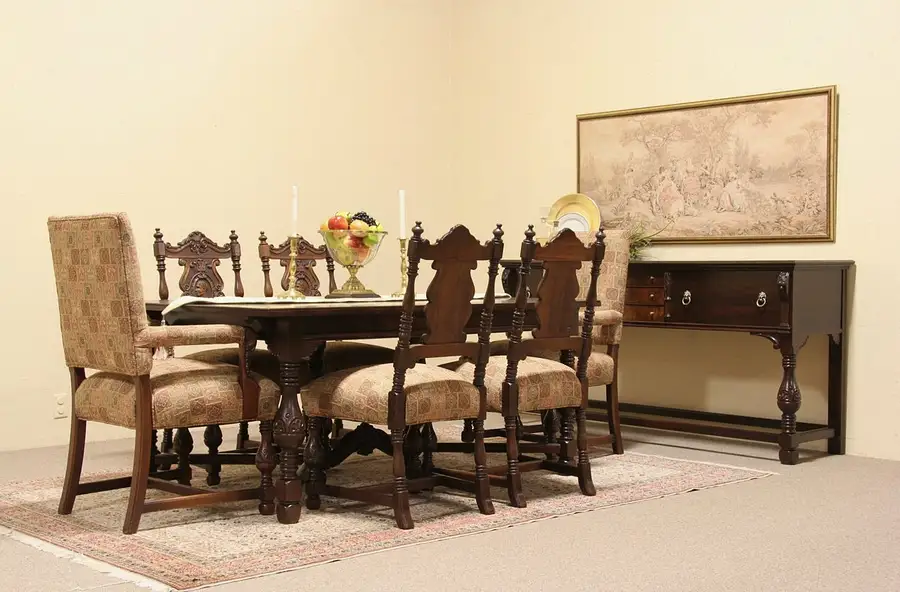 Main image of Tudor Antique 1925 Dining Set, Table, Sideboard, 6 Chairs