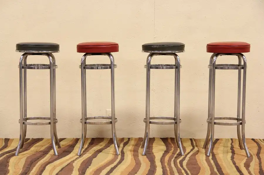 Main image of Set of 4 Art Deco Chrome 1940's Vintage Bar Stools