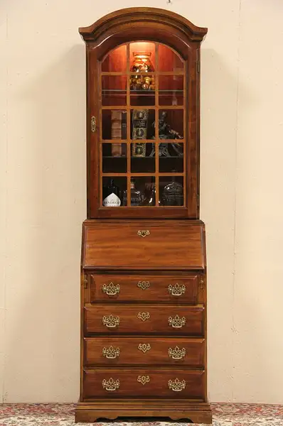 Main image of Cherry Vintage Secretary Desk & Lighted Bookcase