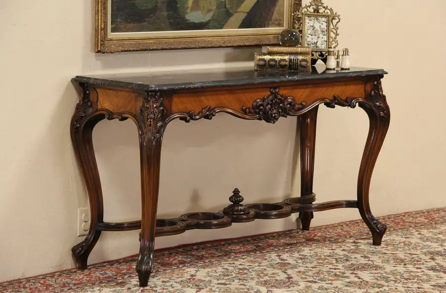 Main image of French Marble Top 1900 Antique Console, Hall or Sofa Table