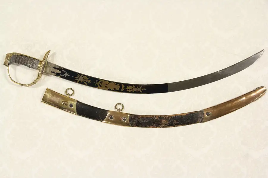 Main image of British Antique 1790 English Royal Navy Dress Sword & Scabbard, Engraved