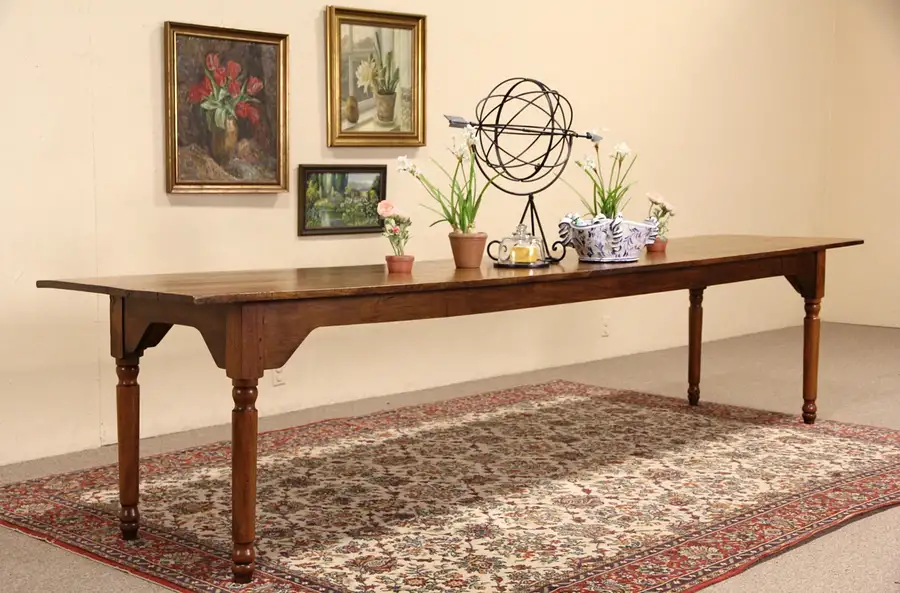 Main image of Farmhouse Antique 1890's Harvest Dining Table 11' 6" Ash & Poplar