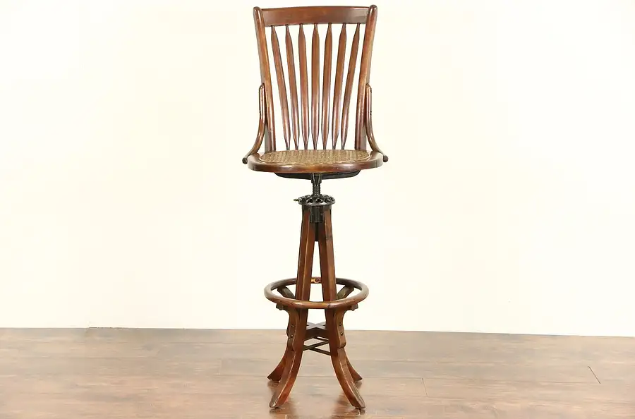 Main image of Drafting Architect or Artist Antique Swivel Stool with Back, Milwaukee Pat 1914