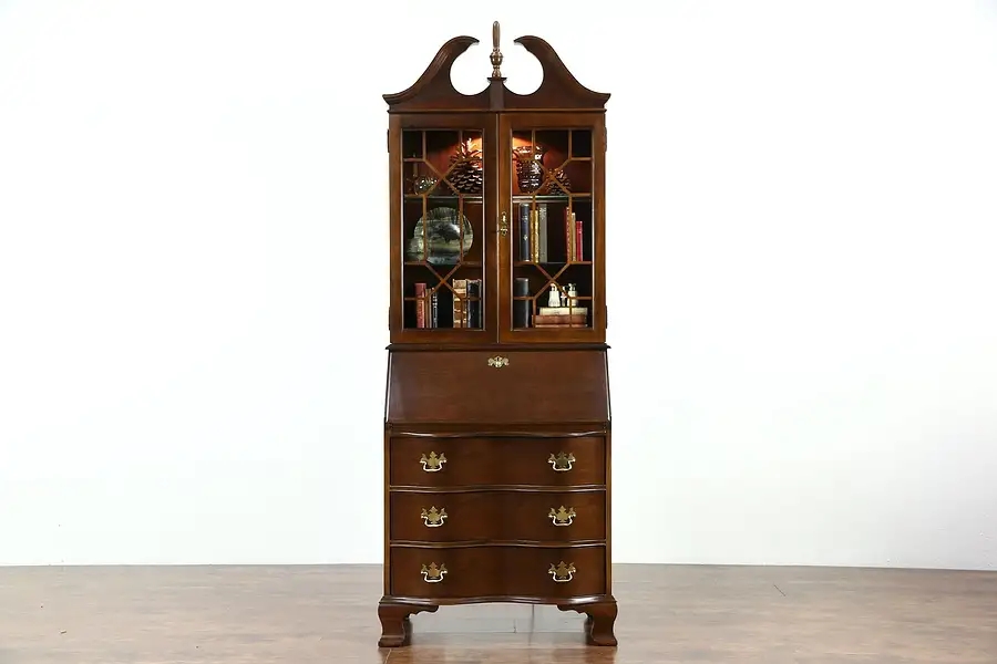 Main image of Jasper Signed Traditional Vintage Cherry Secretary Desk & Lighted Bookcase
