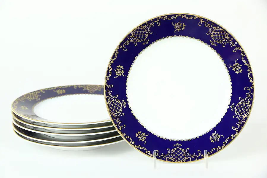 Main image of Set of Six Charlemagne by Rosenthal Germany Salad 7 3/4", Coblalt and Gold
