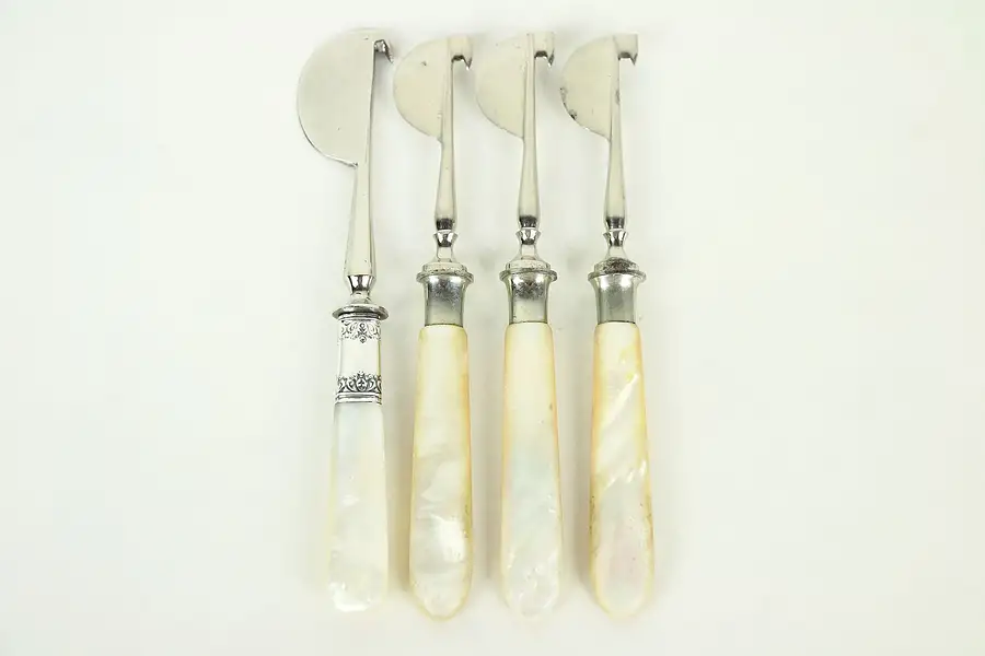Main image of Group of 4 Pearl Handle Silver Plate Antique Fruit & Cheese Knives