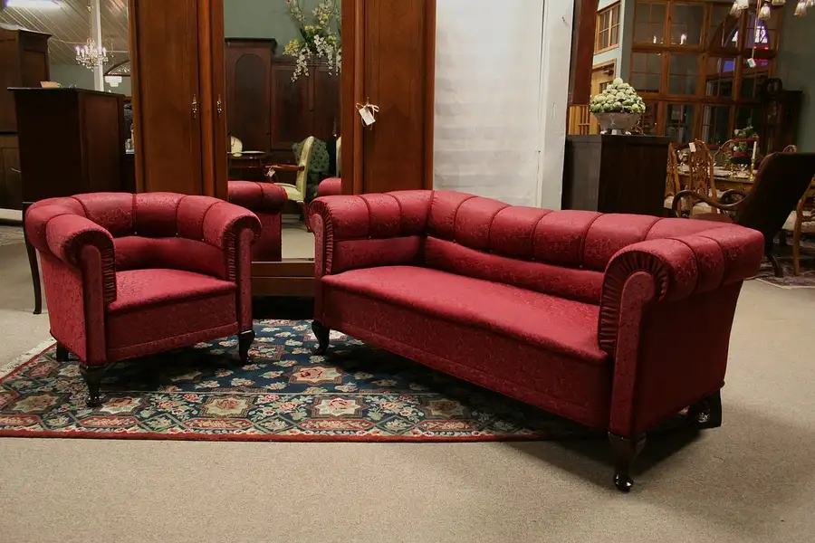 Main image of Art Deco Red Club Chair and Sofa, 1930's