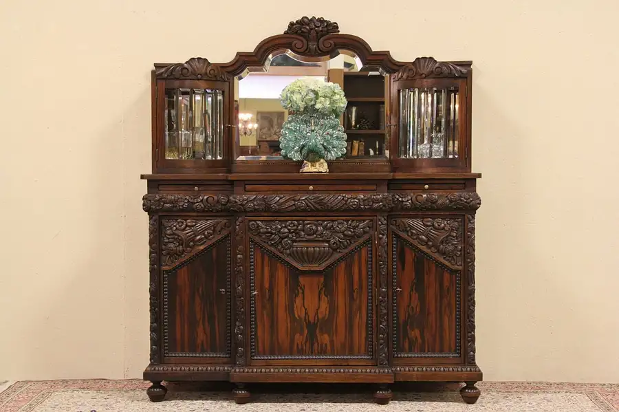 Main image of Rosewood & Oak Sideboard, Beveled Glass Doors