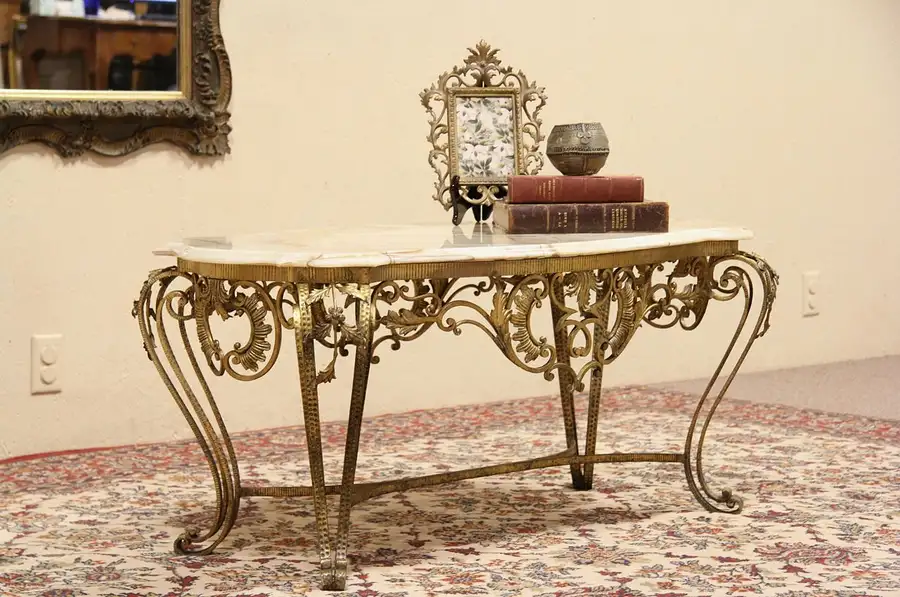 Main image of Onyx Coffee or Cocktail Table, Wrought Iron Base