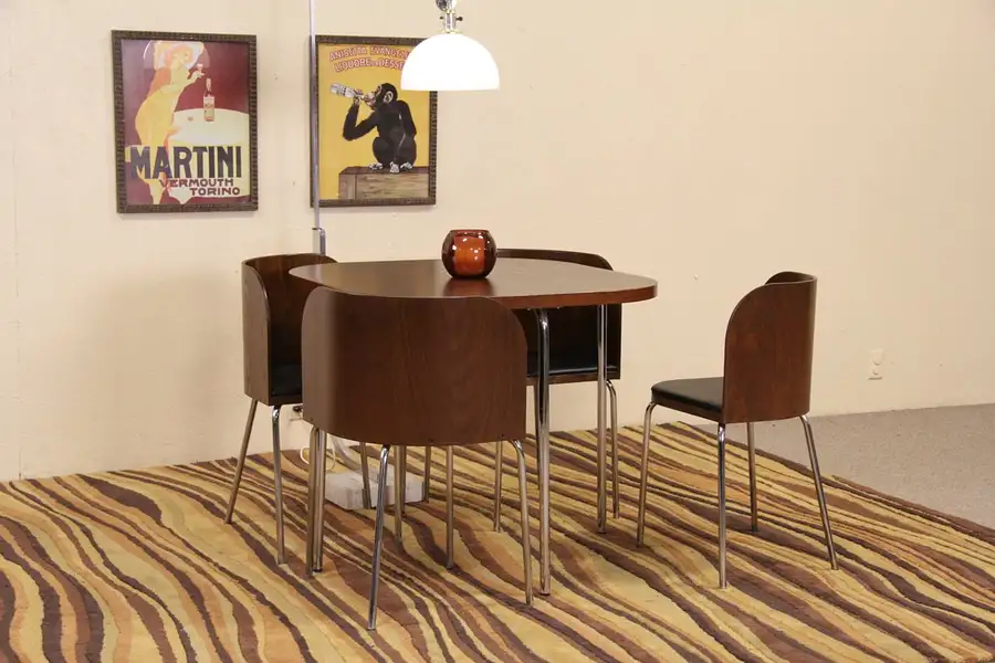 Main image of Midcentury Danish Modern Game or Dining Set, Table, 4 Nesting Chairs