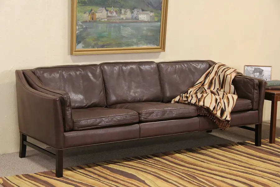 Main image of Midcentury Danish Modern 1960's Vintage Leather Sofa