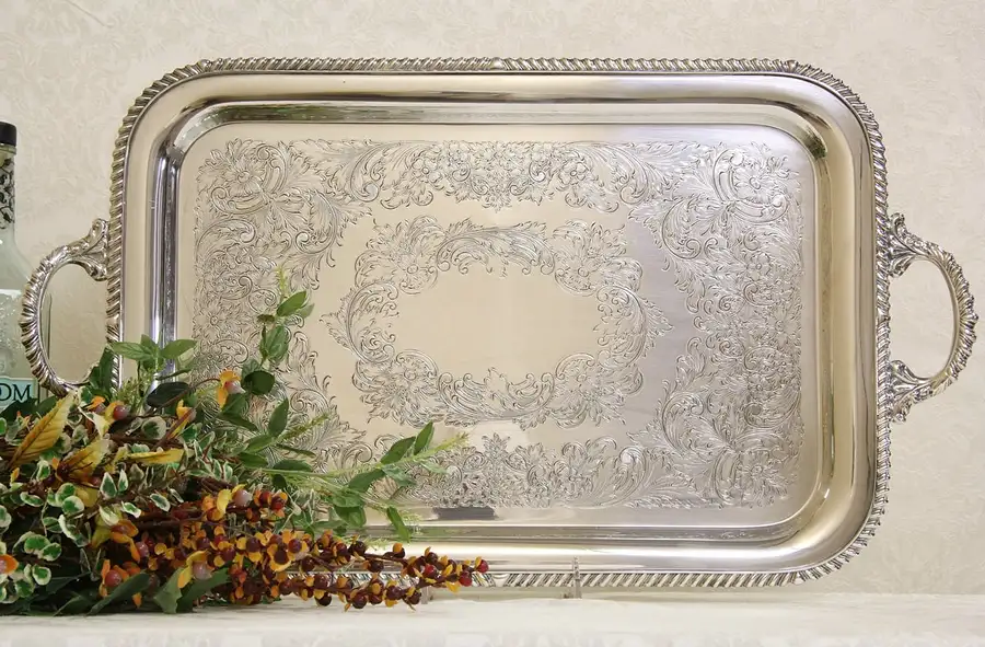Main image of Marshall Field Vintage Silverplate Engraved Serving Tray