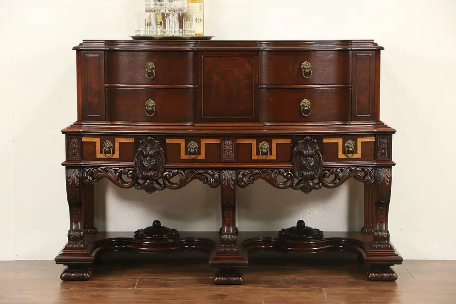 Main image of Renaissance Carved Walnut 1920 Huntboard, Sideboard, Server or Console Table
