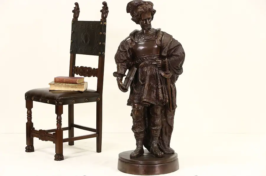 Main image of Bronze Vintage Statue of Orlando or French Hero Roland, 44" Tall Sculpture