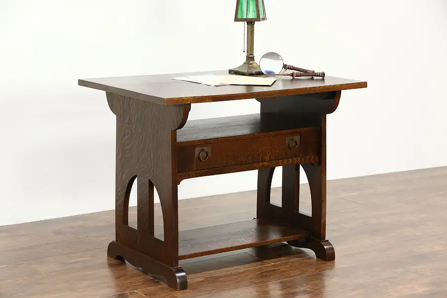 Main image of Arts & Crafts Mission Oak Antique 1905 Library Table, Map Desk, TV Console