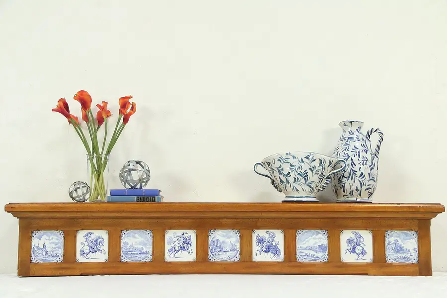 Main image of Art Nouveau Antique Architectural Salvage Fragment, Signed Blue Tiles