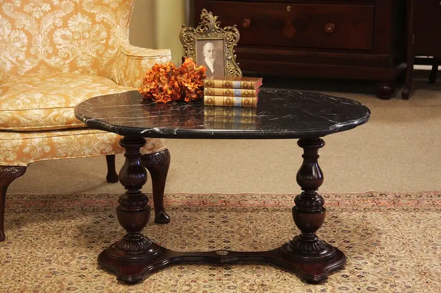 Main image of Black Marble with Ammonite Fossils Coffee Table