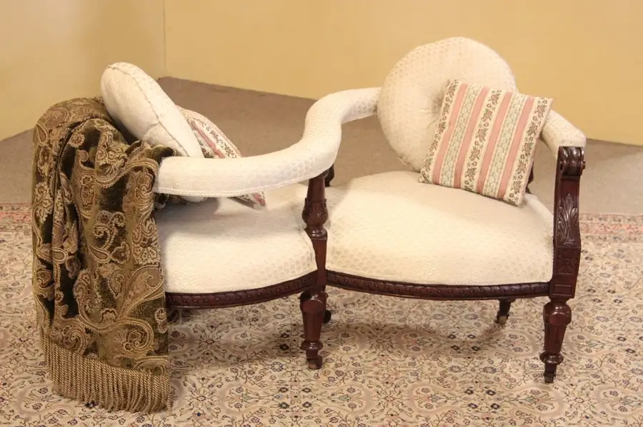 Main image of Victorian Antique Tete a Tete or Gossip Settee