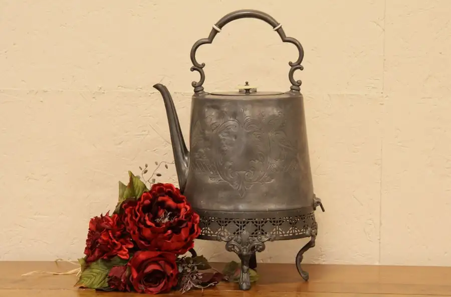 Main image of Pewter Antique Tilting Tea or Hot Water Kettle