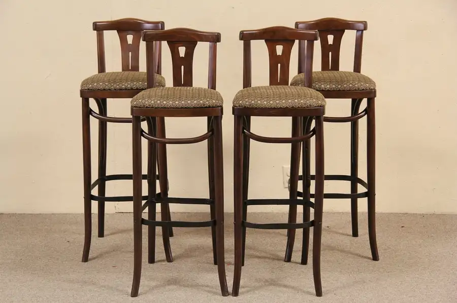Main image of Set of 4 Vintage Bar Stools, Newly Upholstered