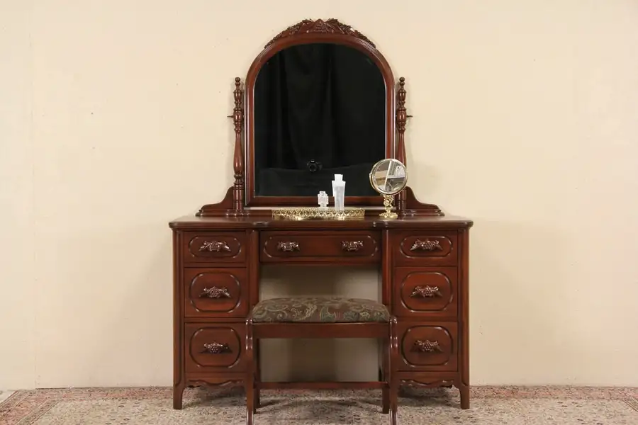 Main image of Davis Signed 1950 Vintage Desk, Dressing Table or Vanity and Bench