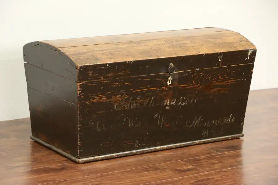 Main image of Norwegian Immigrant 1860's Antique Pine Trunk or Blanket Chest, Signed Minnesota