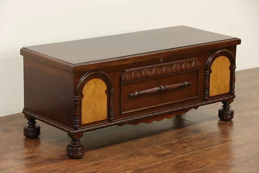 Main image of English Tudor 1930 Vintage Cedar Lined Blanket Chest Bench or Trunk