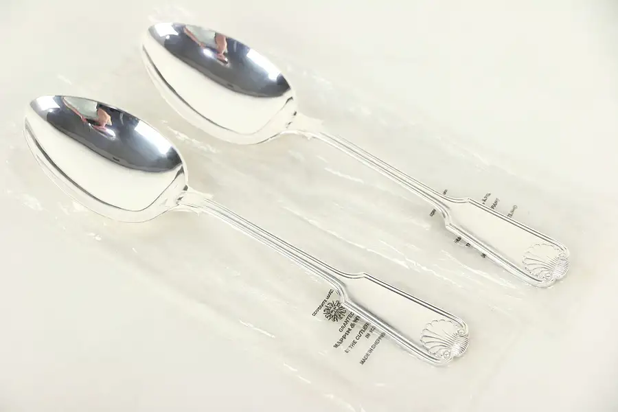 Main image of Pair Serving Spoons Kings or Fiddle Thread, Shell Pattern, Mappin England