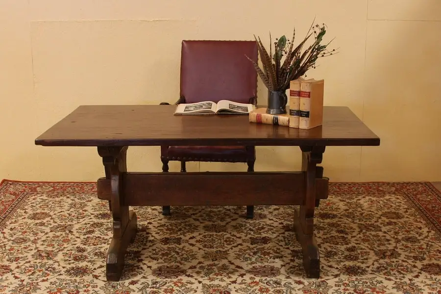 Main image of Country Pine Trestle Dining or Library Table / Desk