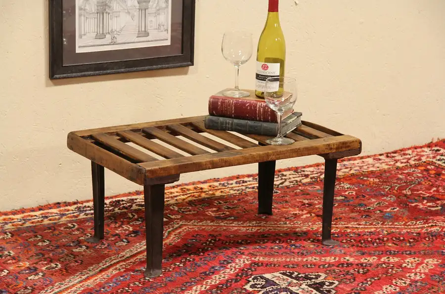 Main image of Industrial 1910 Iron & Maple Coffee Table or Suitcase Stand