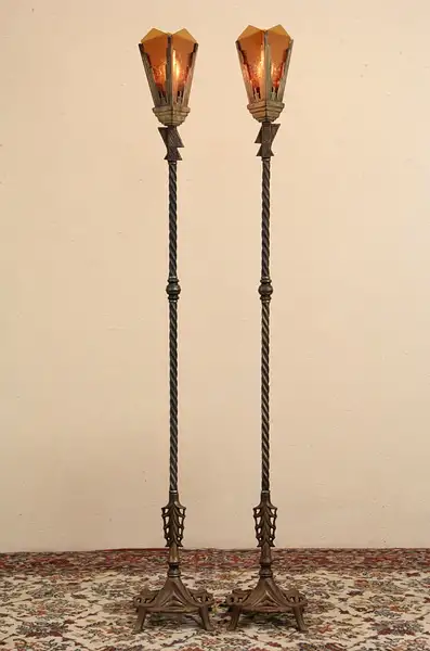 Main image of Pair of Art Deco 1925 Antique Torchiere Lamps or Lanterns