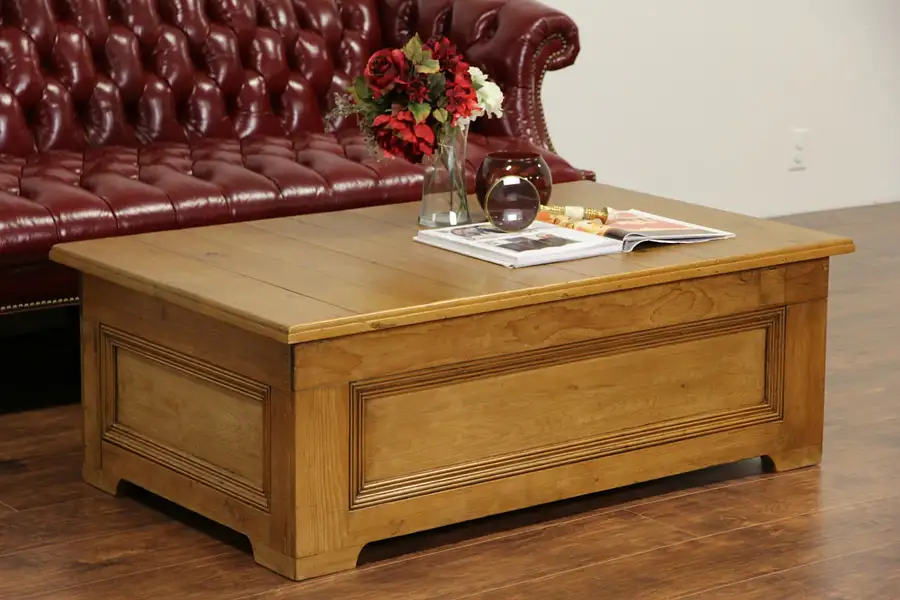 Main image of Country Pine Coffee Table with Storage, Made from 1800's Architectural Salvage