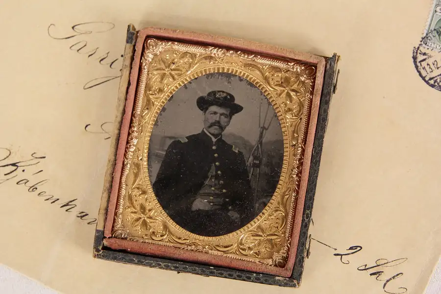 Main image of Civil War Tintype Photograph of Union Officer Antique Portrait, Dated 1863