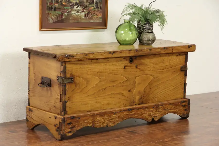 Main image of Dutch East Indies Antique 1890's Rustic Trunk, Chest or Coffee Table
