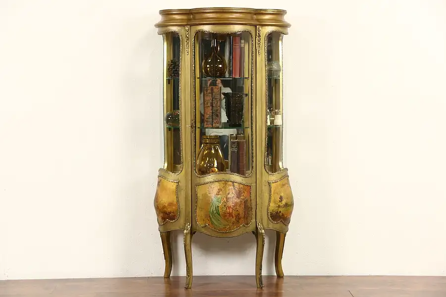 Main image of French 1895 Antique Vernis Martin Bombe Vitrine or Curio Display Cabinet