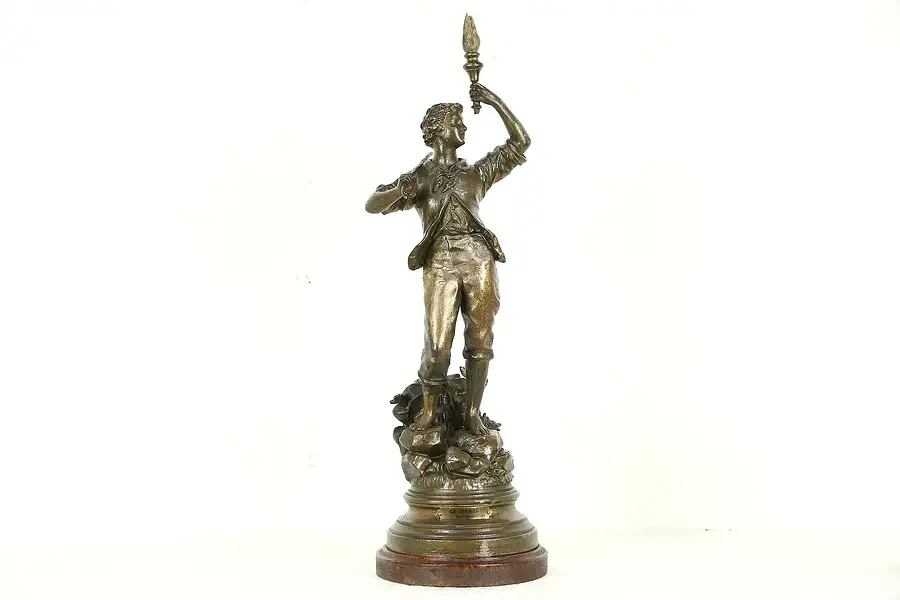 Main image of Le Signal Sculpture, Antique 1900 French Statue Signed Rancoulet