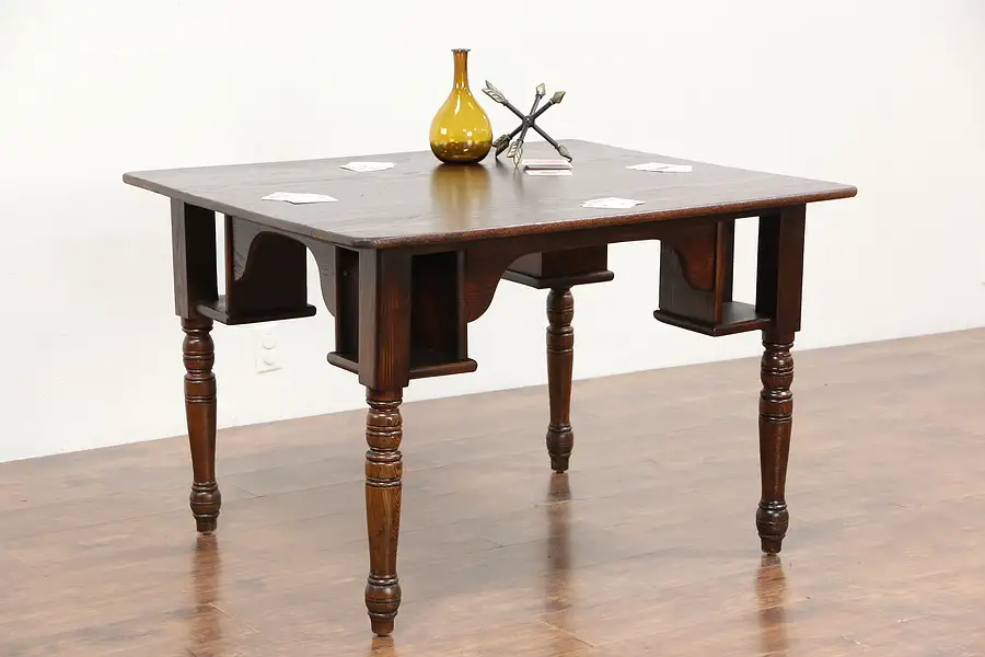 Main image of Oak Antique 1890 Pub, Tavern or Saloon Game Table, Mug Shelves