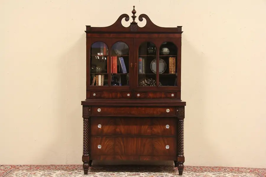 Main image of Sheraton 1915 Antique Mahogany Secretary Desk & Bookcase