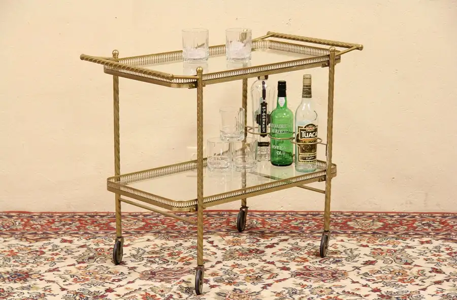 Main image of Brass & Glass Vintage Tea Cart, Beverage or Dessert Trolley