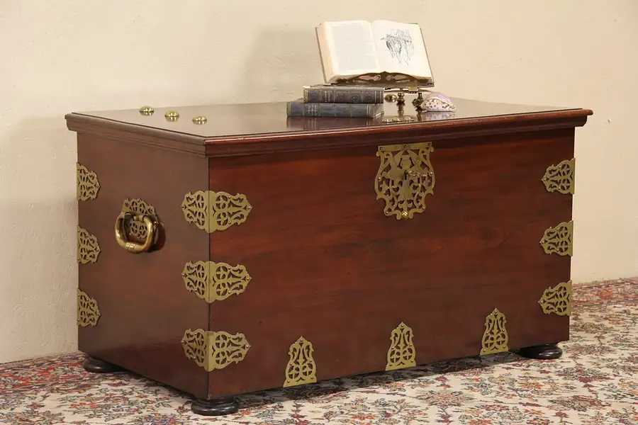 Main image of Dutch West Indies Mahogany Trunk or Dowry Chest, Lock & Brass Mounts