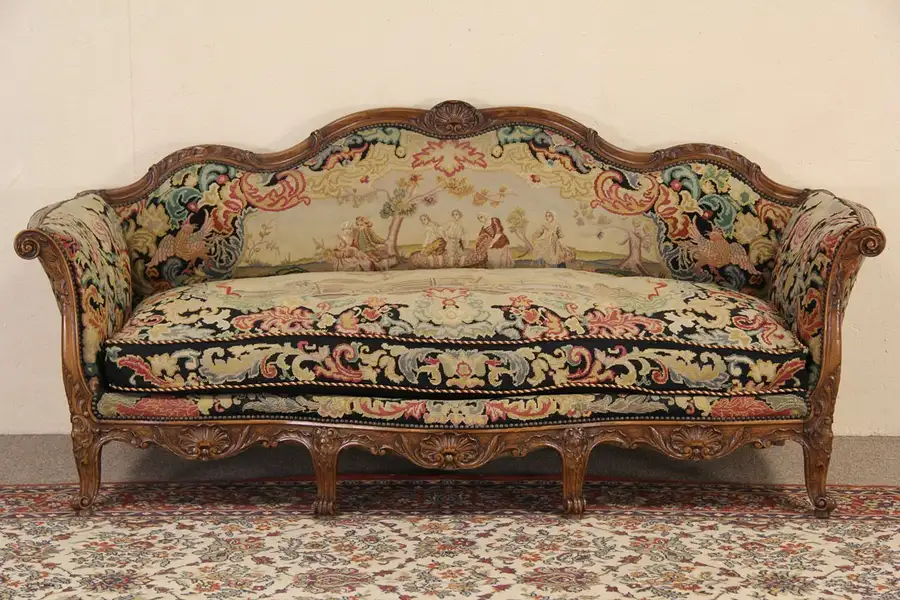 Main image of Country French 1900 Antique Needlepoint Sofa