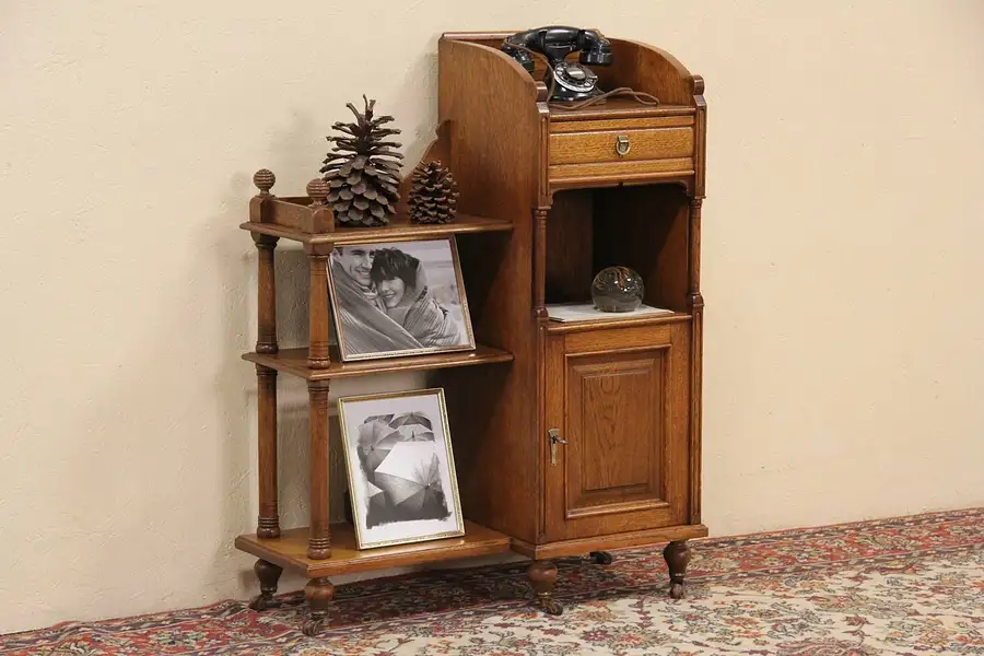 Main image of English Antique Oak 1910 Bathroom, Hall or Telephone Stand