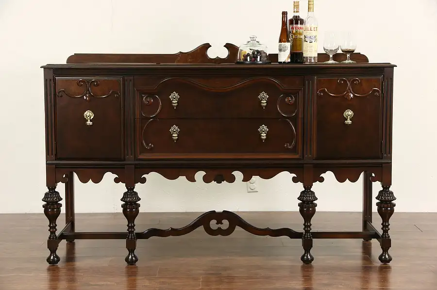 Main image of English Tudor 1920 Antique Walnut Sideboard Server or Buffet
