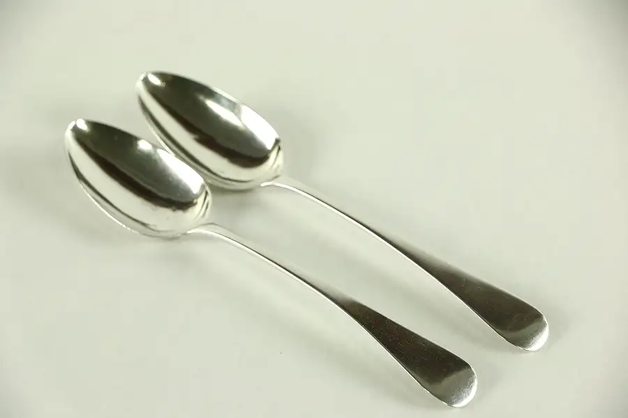 Main image of Pair of English Antique Sterling Silver Serving Spoons, London mid 1800's