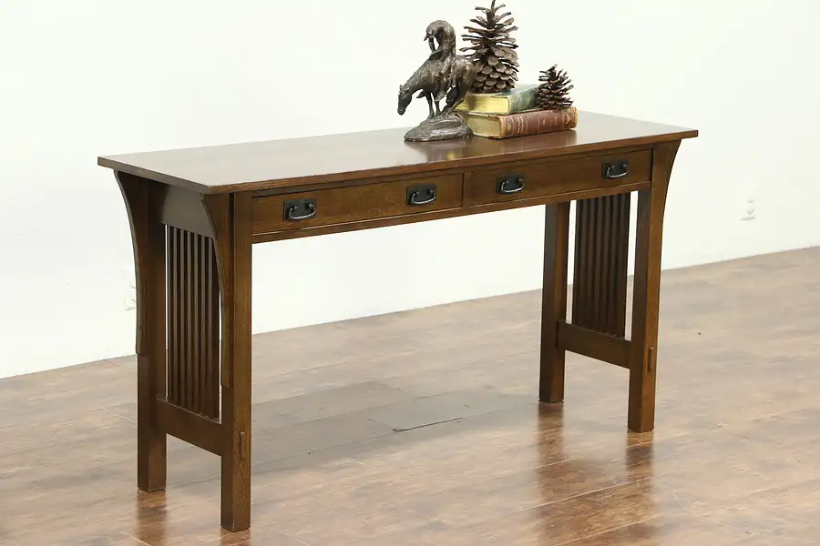 Main image of Arts & Crafts Hall or TV Console, Craftsman Sofa Table Signed Stickley